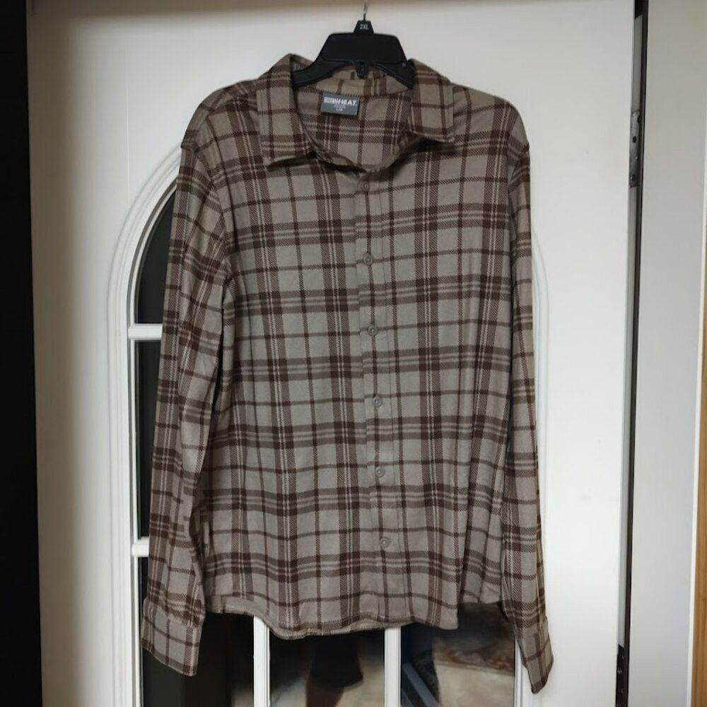 New 32 Degrees Heat Charcoal Plaid Long Sleeve Button Down Shirt Men's L